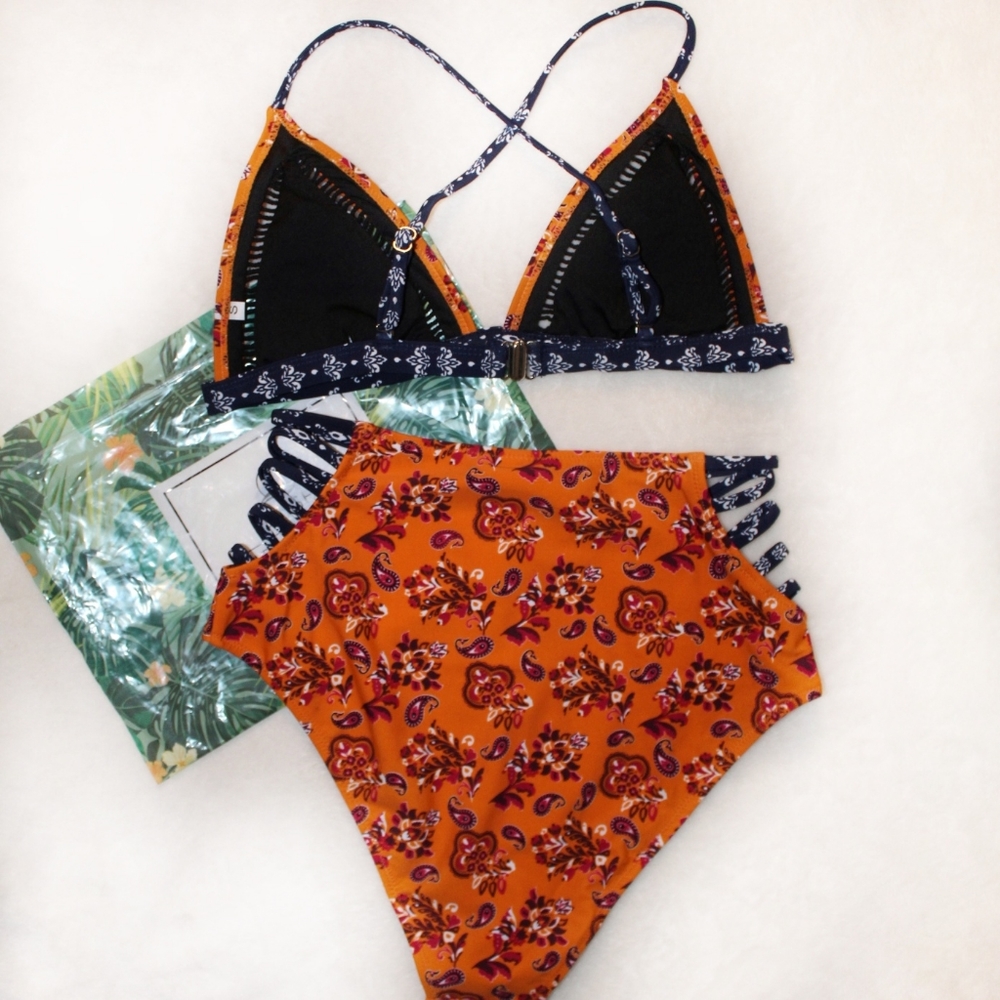 NWT High Waisted Orange and Blue Cupshe Bikini - Picture 4 of 6